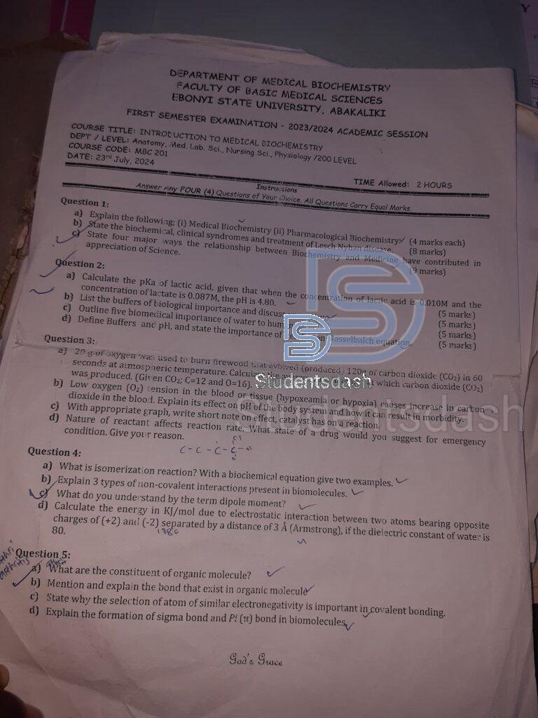 MBC 201 Past Questions and Answers 2024