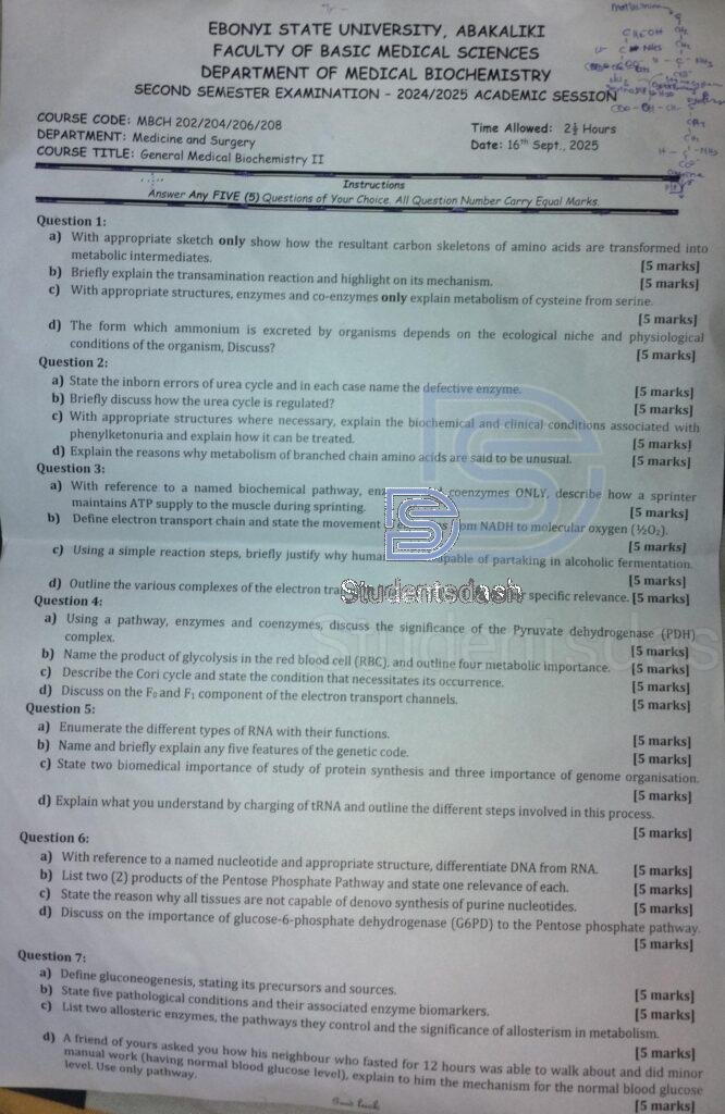 MBCH 202_204_206_208 Past Questions and Answers