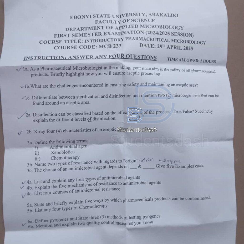 MCB 233 Past Questions and Answers 2025