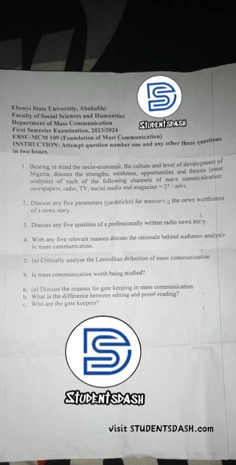 MCM 109 Past Questions and Answers