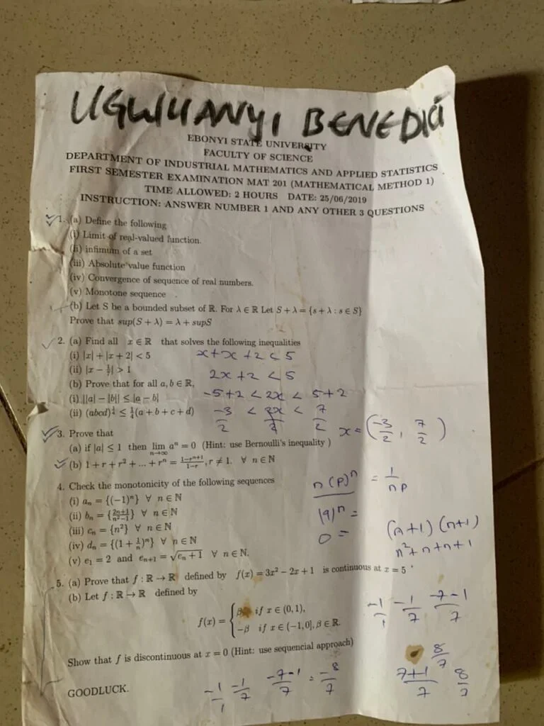 Mat 201 Past Questions and Answers
