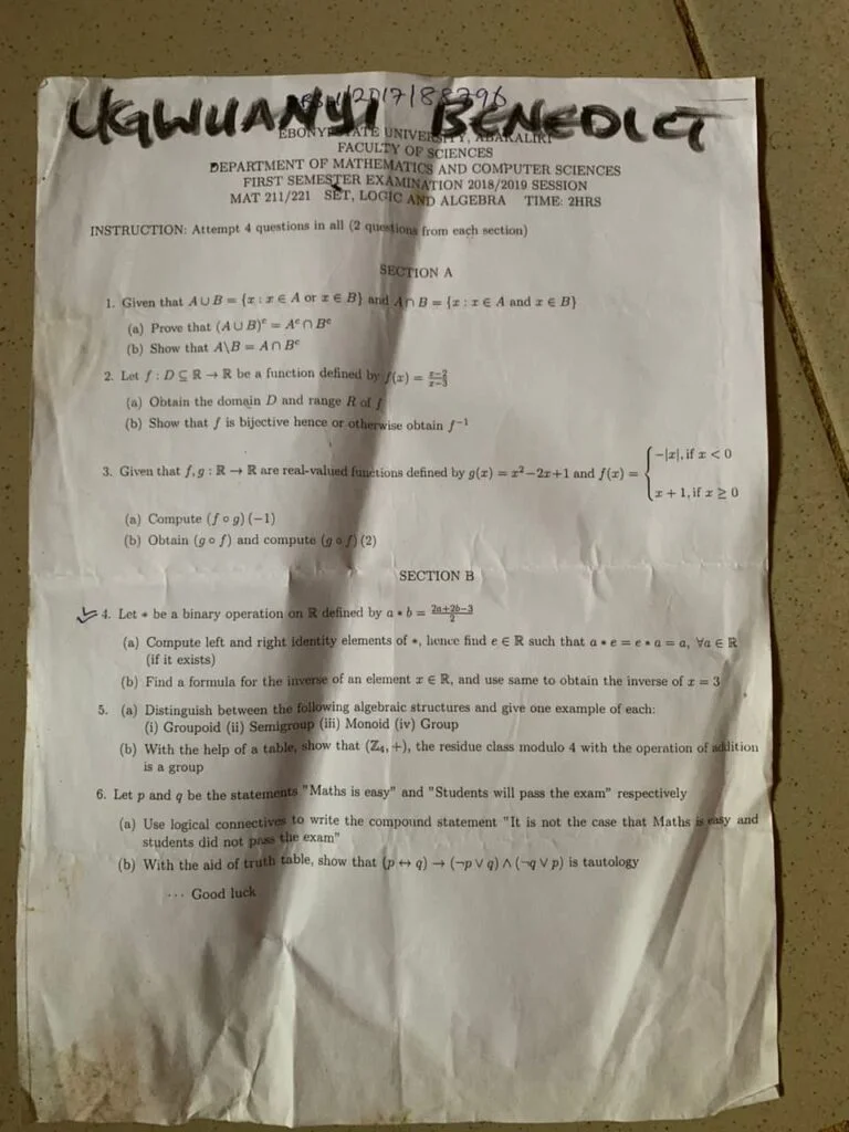 Mat 221_211 Past Questions and Answers