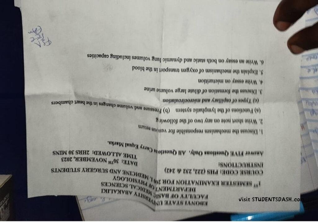 PHS 222, 232, 242 Past Questions and Answers