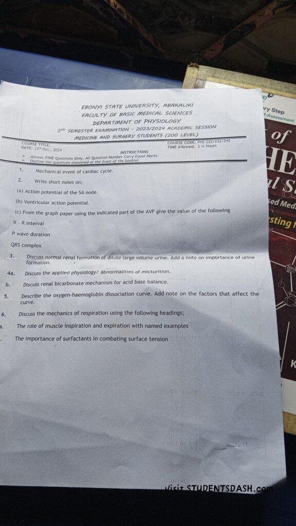 PHS 232, 222, 242 Past Questions and Answers