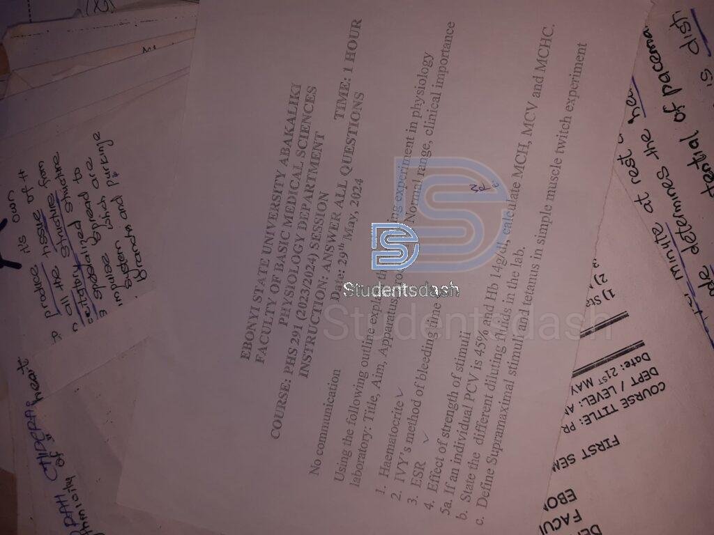 PHS 291 Past Questions and Answers 2024