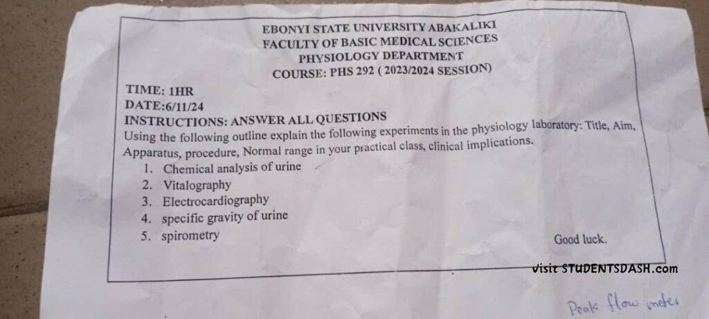 PHS 292 Past Questions and Answers