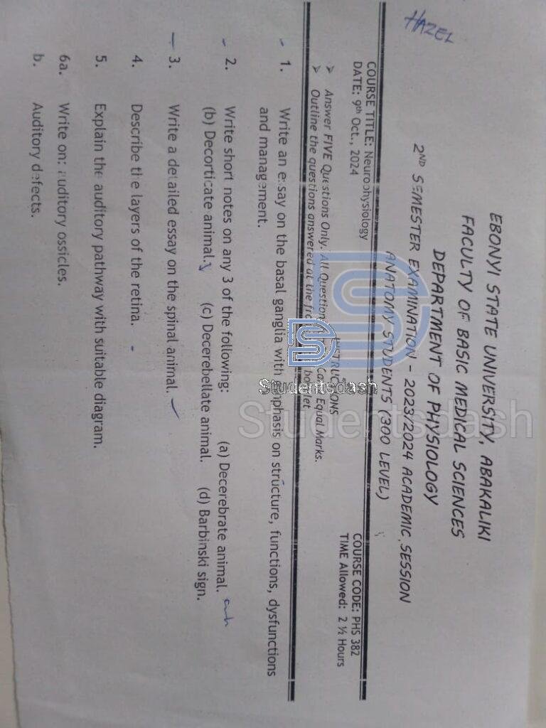 PHS 382 Past Questions and Answers