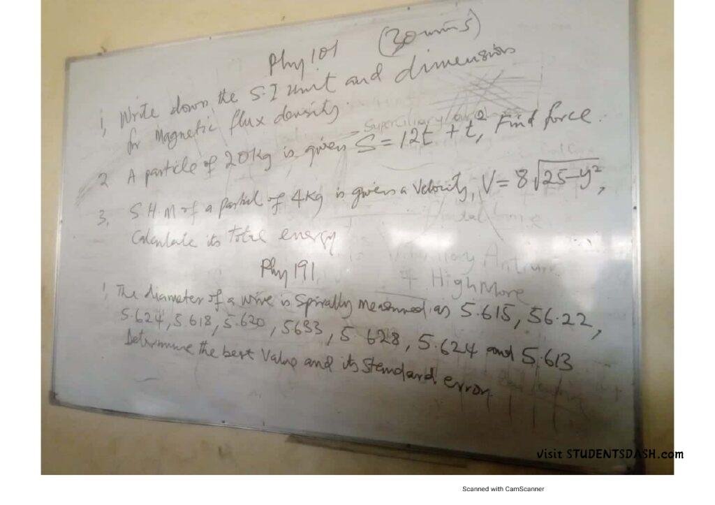 PHY 101 & PHY 107 Quiz Past Questions and Answer