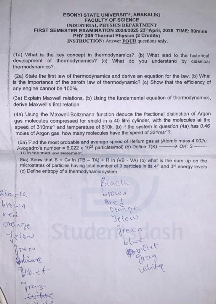 PHY 205 Past Questions and Answers