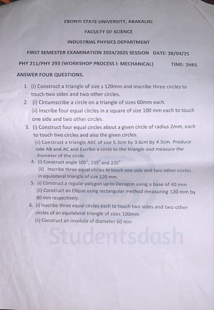PHY 211 _ PHY 293 Past Questions and Answers