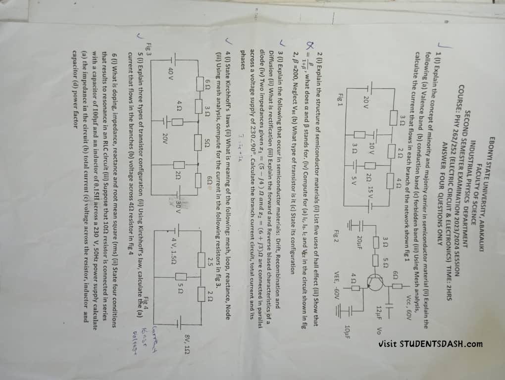 PHY 262_252 Past Questions and Answers