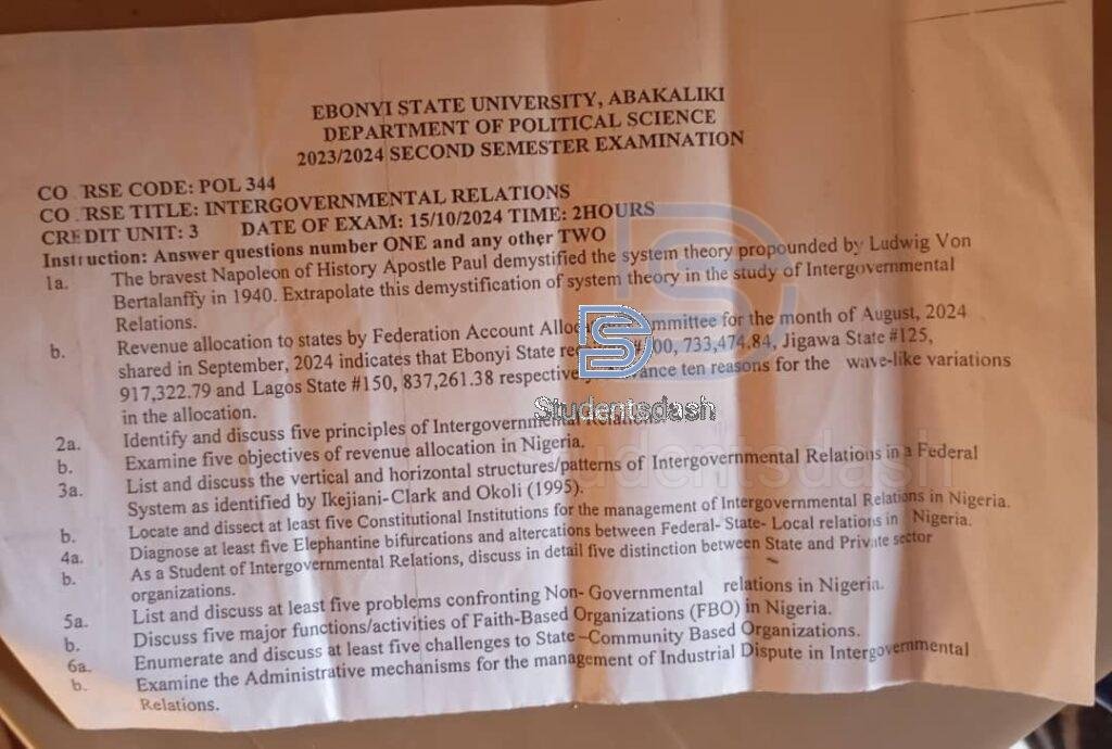 POL 344 Past Questions and Answers 2025