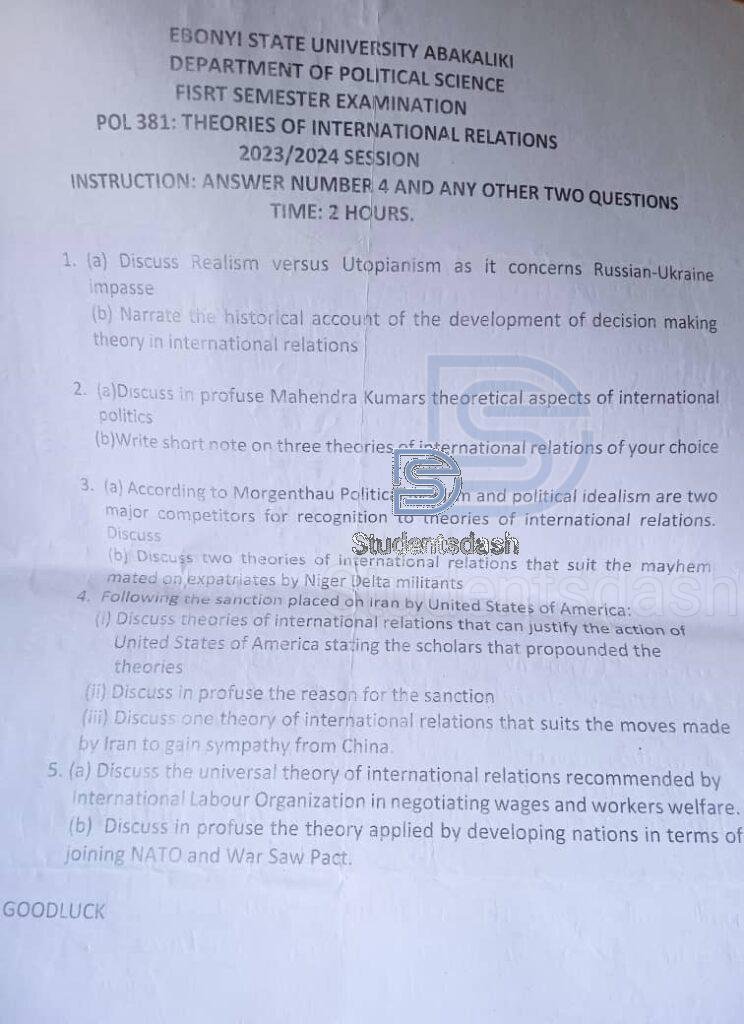 POL 381 Past Questions and Answers