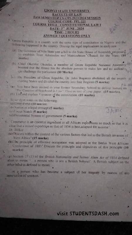 PPL 221 Past Questions and Answers