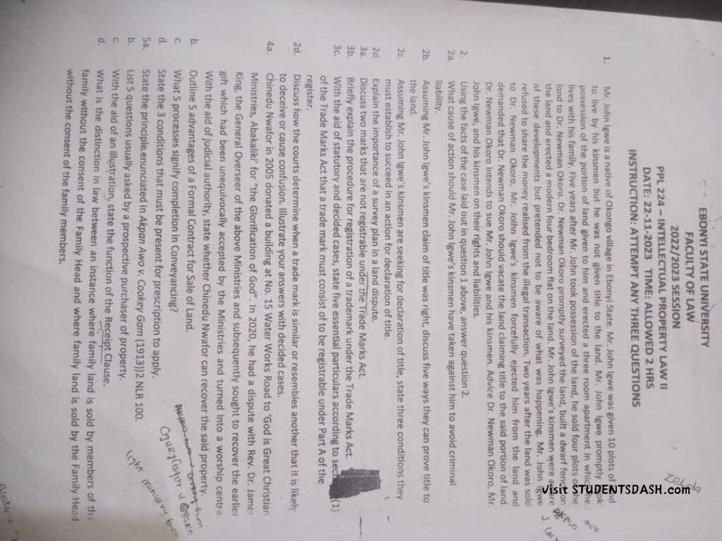 PPL 224 Past Questions and Answers