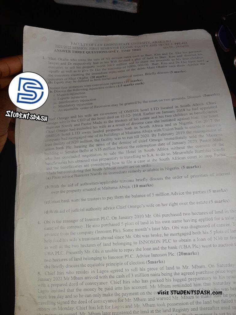 PPL 423 Past Questions and Answers