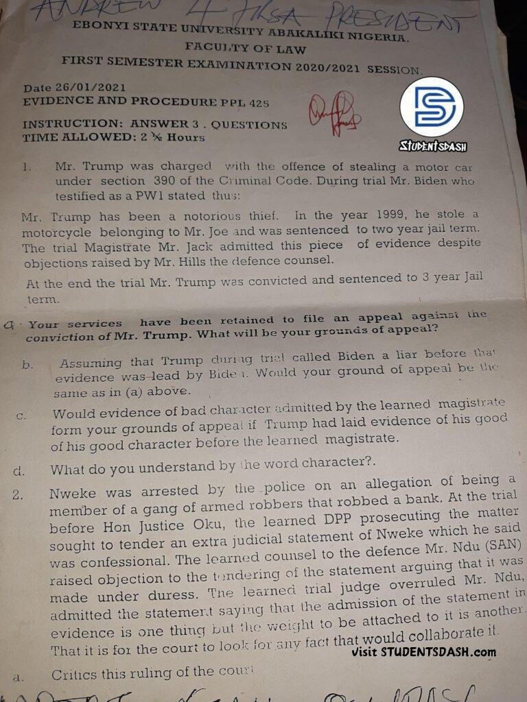 PPL 425 Past Questions and Answers