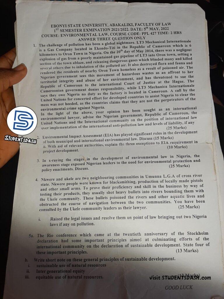 PPL 427 Past Questions and Answers