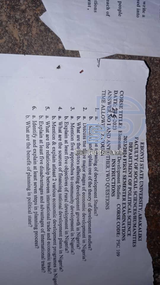 PSC 109 Past Questions and Answers