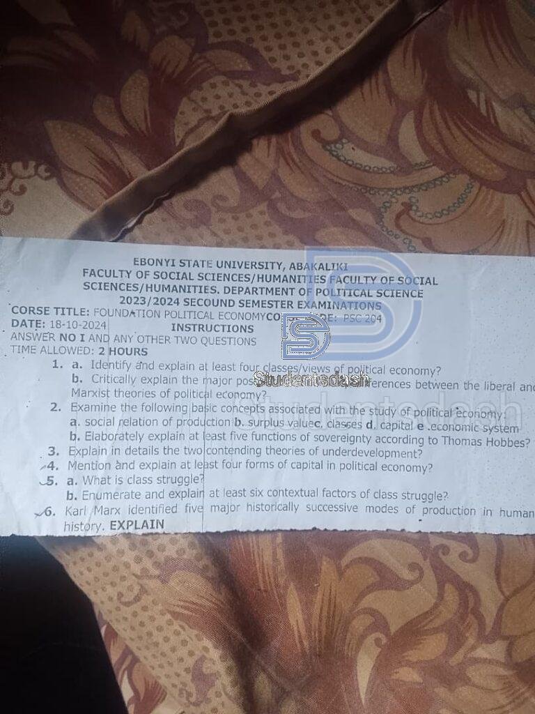 PSC 204 Past Questions and Answers