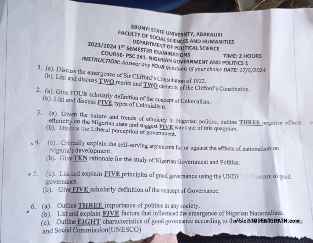 PSC 241 Past Questions and Answers