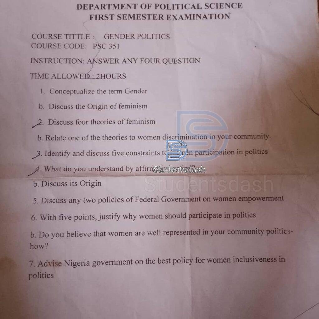 PSC 351 Past Questions and Answers