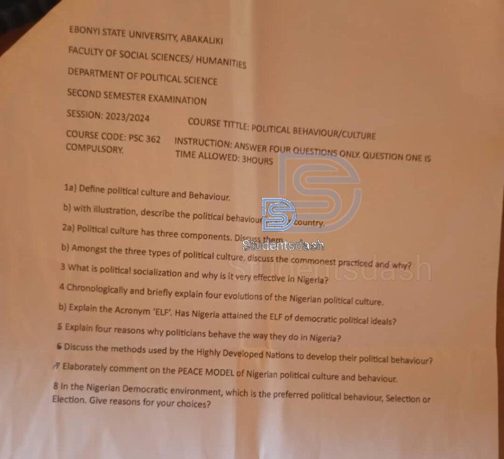 PSC 362 Past Questions and Answers