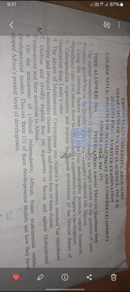 PSC 371 Past Questions and Answers