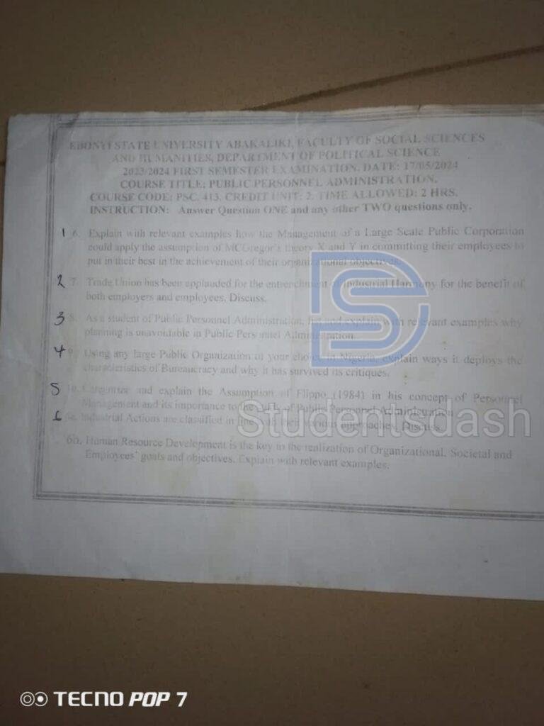PSC 413 Past Questions and Answers
