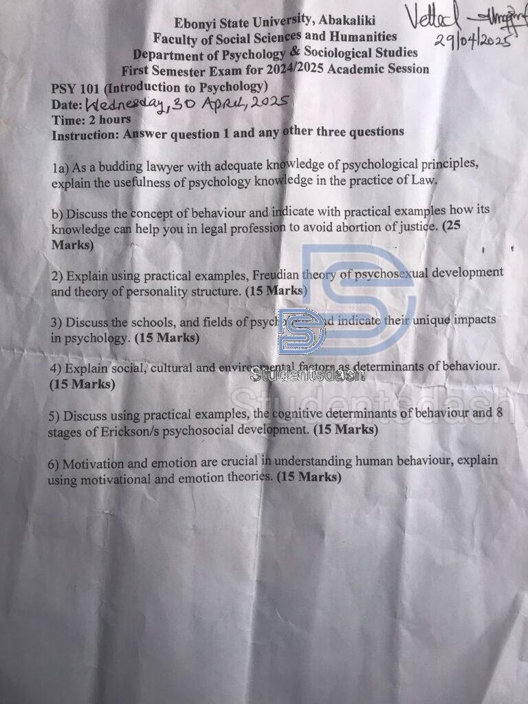PSY 101 Past Questions and Answers 2025