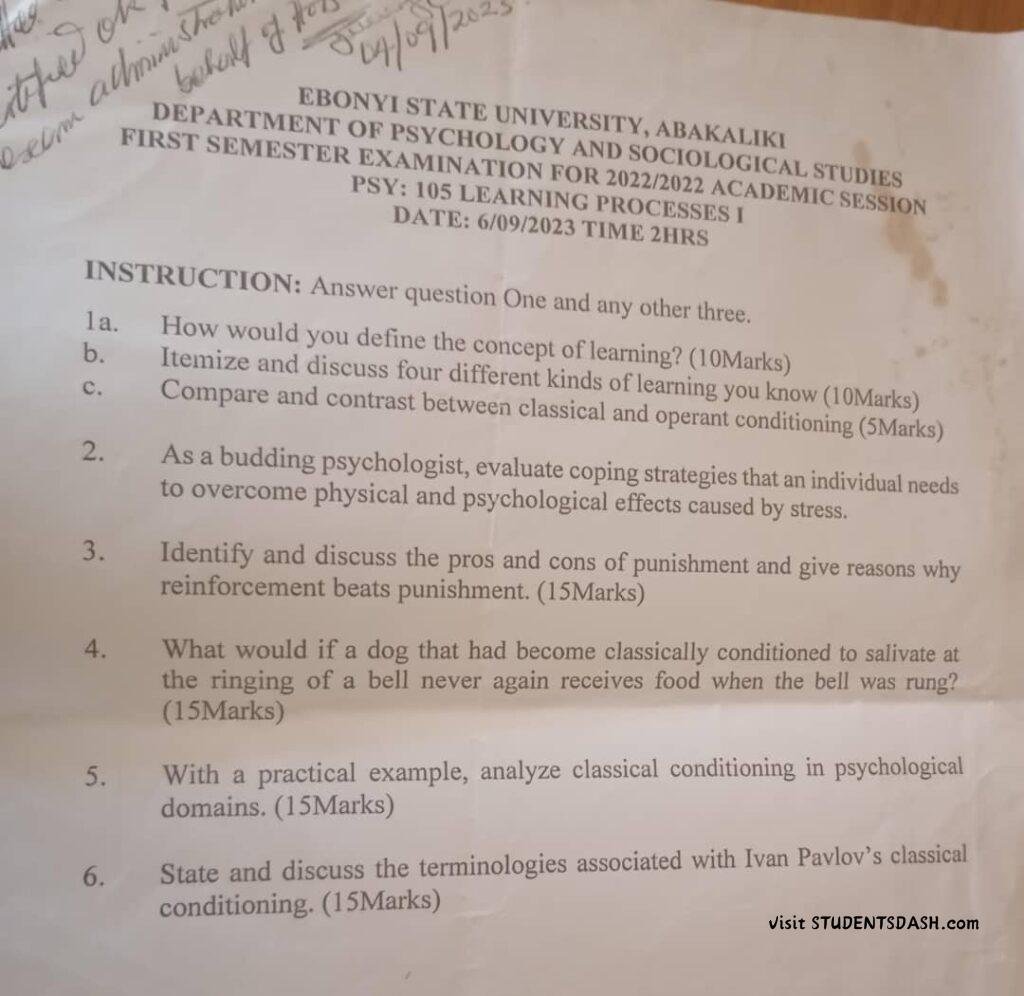 PSY 105 Past Questions and Answers