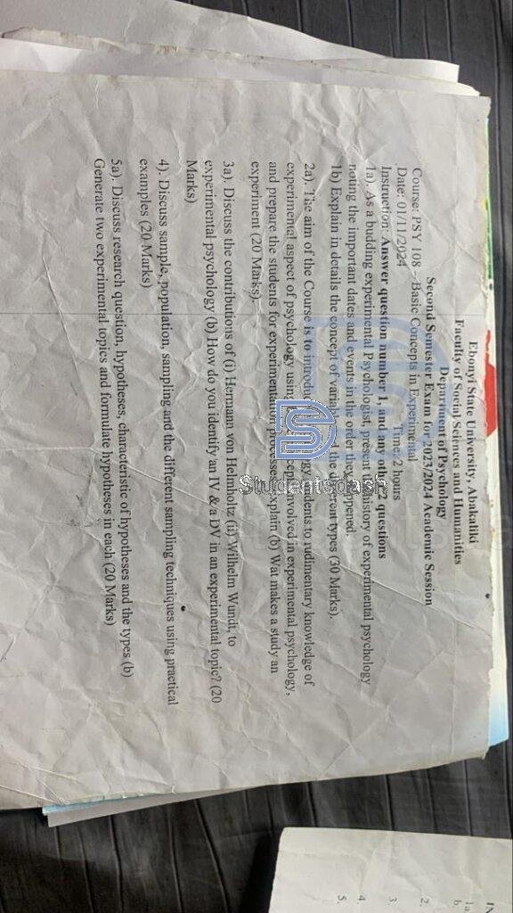 PSY 108 Past Questions and Answers