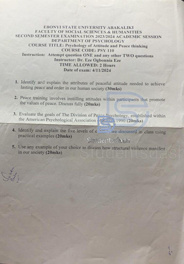 PSY 110 Past Questions and Answers