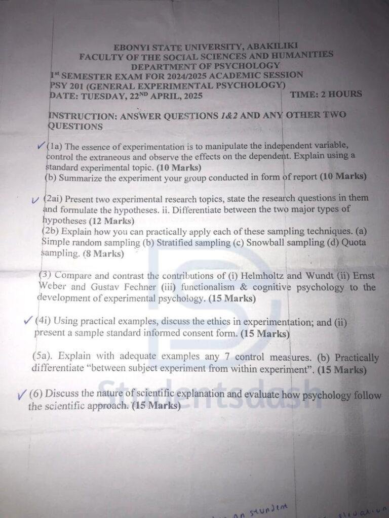 PSY 201 Past Questions and Answers