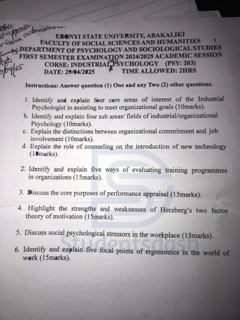 PSY 203 Past Questions and Answers