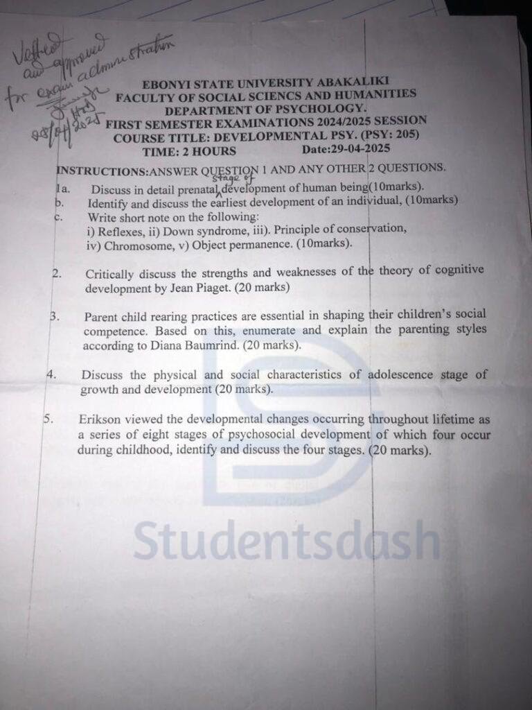PSY 205 Past Questions and Answers