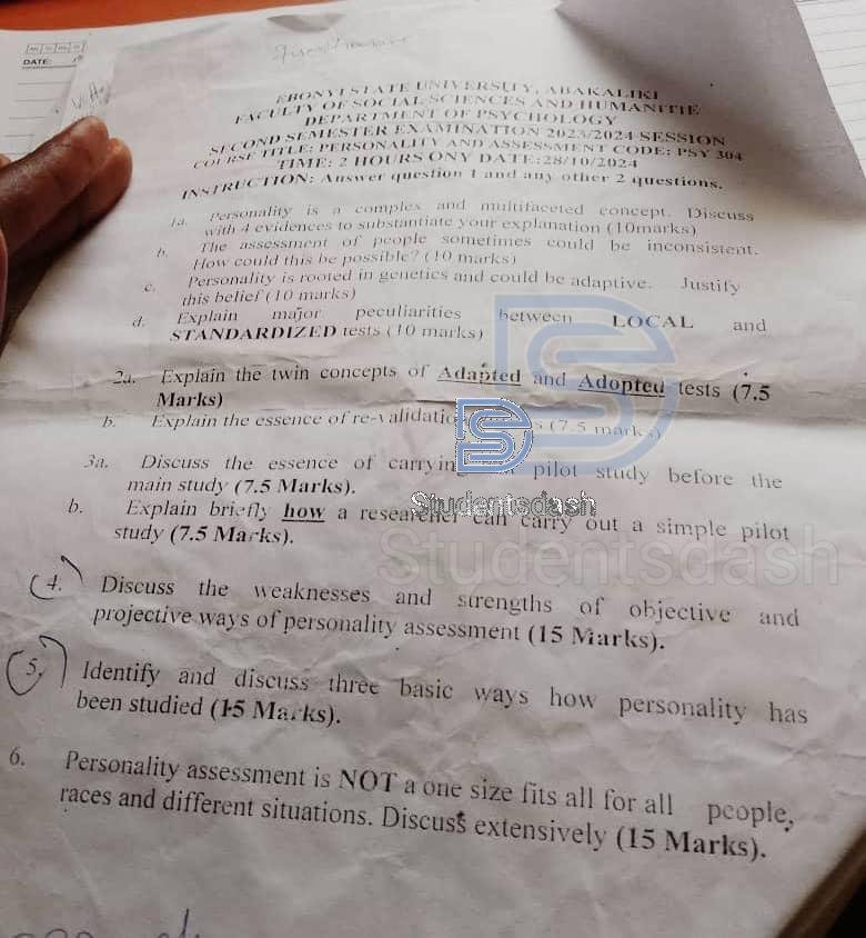 PSY 304 Past Questions and Answers