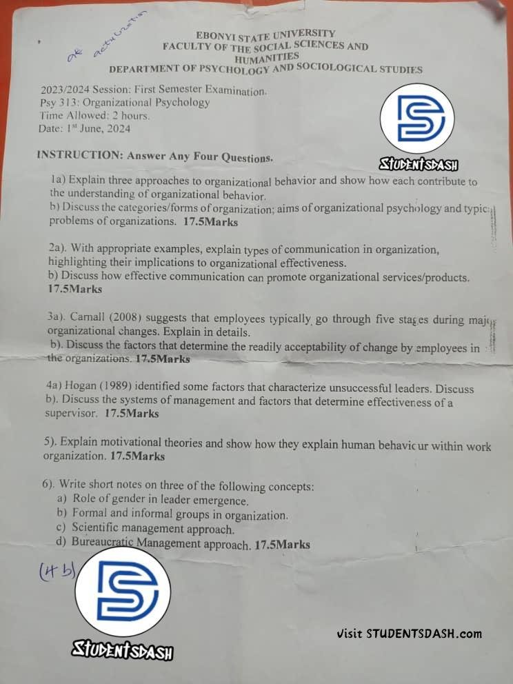 PSY 313 Past Questions and Answers