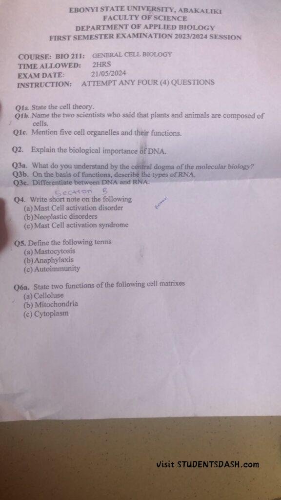 Past Questions and BIO 211 Answers