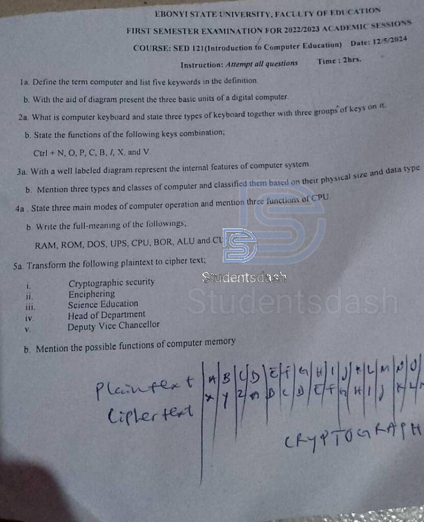 SED 121 Past Questions and Answers 2024