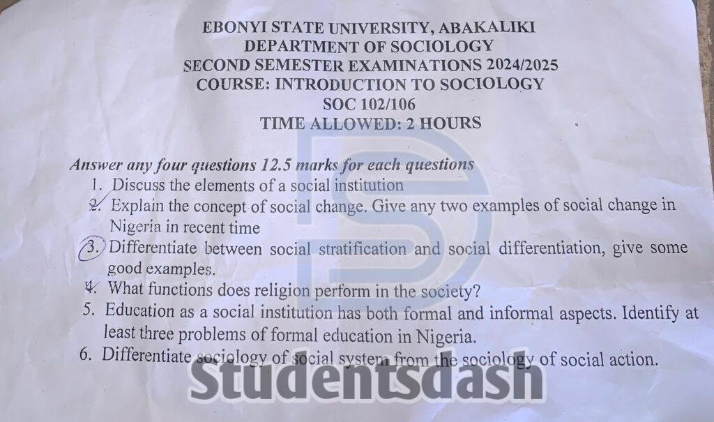 SOC 102 _ SOC 106 Past Questions and Answers