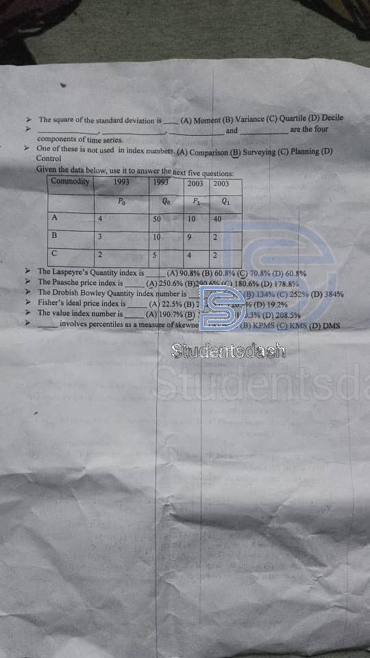 STA 111 _ STA 101 Past Questions and Answers 2025
