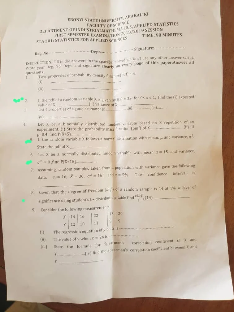 Sta 201 – Past Questions and Answers