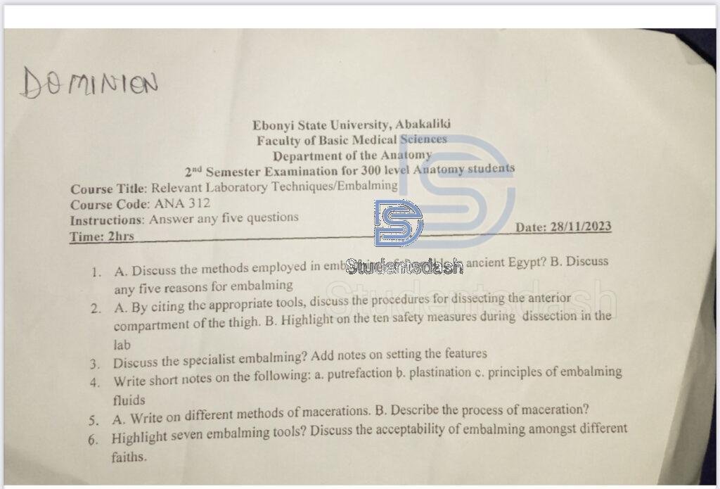 aNA 312 Past Questions and Answers